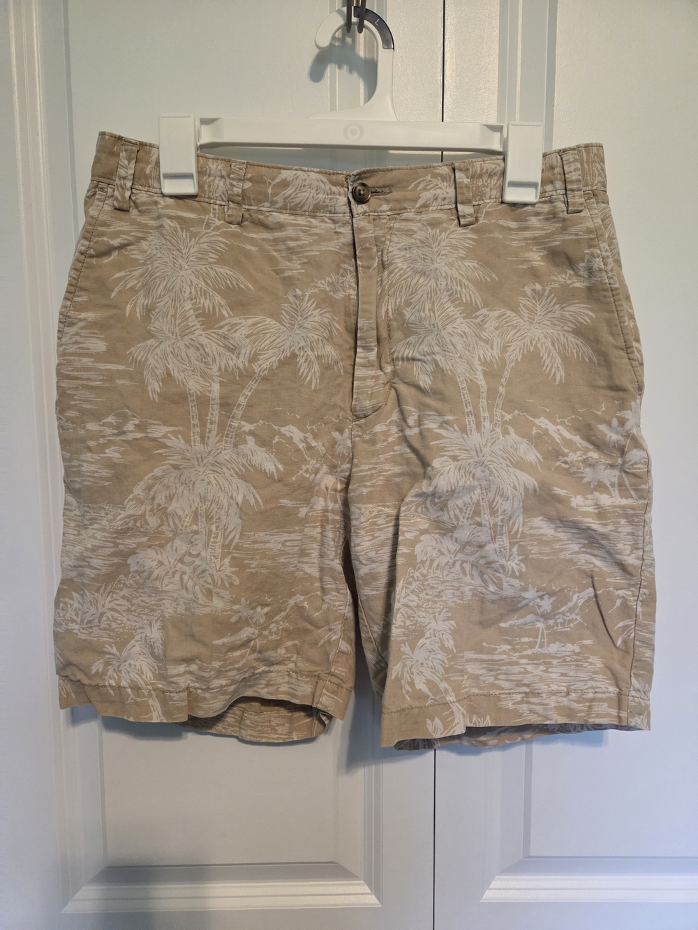 Lands' End Beige Palm-Print Flat Front Men's Shorts